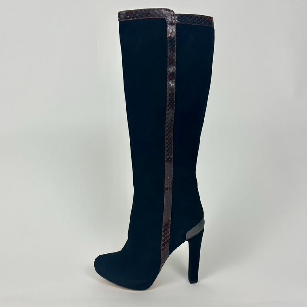 Fendi Suede Knee High Lizard Trim Platform Boots